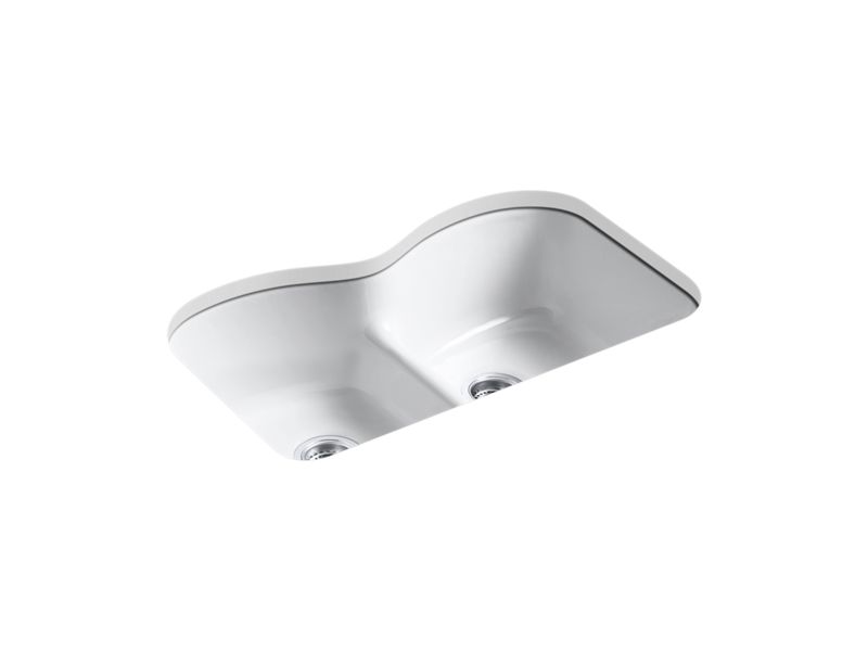 KOHLER K-6626-6U-0 Langlade 33" x 22" x 9-5/8" Smart Divide undermount double-equal kitchen sink with 6 oversize faucet holes
