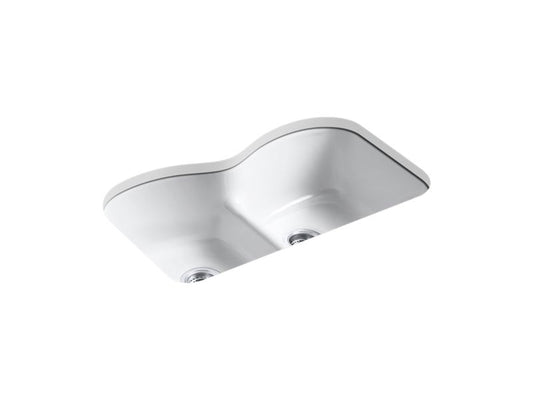 KOHLER K-6626-6U-0 Langlade 33" x 22" x 9-5/8" Smart Divide undermount double-equal kitchen sink with 6 oversize faucet holes