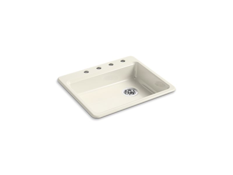 KOHLER K-5479-4-96 Riverby 25" Top-Mount Single-Bowl Kitchen Sink In Biscuit