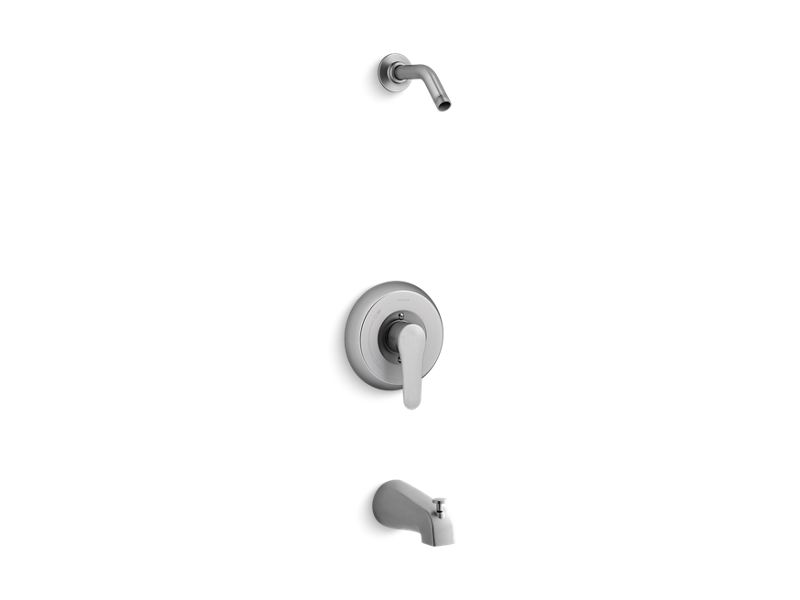 KOHLER K-TLS98007-4-G Brushed Chrome July Rite-Temp bath and shower valve trim with lever handle and slip fit spout, less showerhead