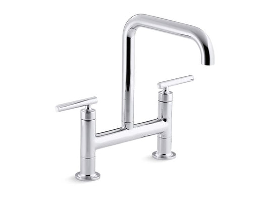 KOHLER K-7547-4-CP Polished Chrome Purist Two-hole bridge kitchen sink faucet