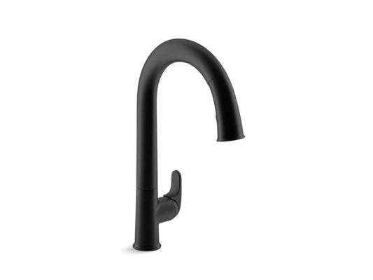 KOHLER K-72218-WB-BL Matte Black Sensate Touchless pull-down kitchen sink faucet with KOHLER Konnect and two-function sprayhead