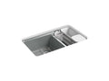 KOHLER K-8669-5UA3-FT Riverby 33" x 22" x 9-5/8" undermount large/medium double-bowl workstation kitchen sink with accessories and 5 oversized faucet holes