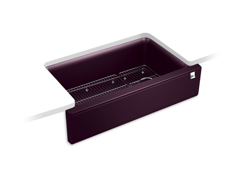 KOHLER K-25786-CM8 Cairn Undermount single-bowl farmhouse kitchen sink with tall apron
