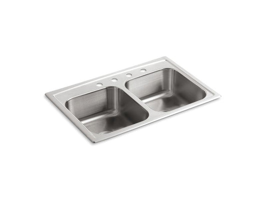 KOHLER K-3346-4-NA Toccata 33" x 22" x 8-3/16" top-mount double-equal bowl kitchen sink with 4 faucet holes