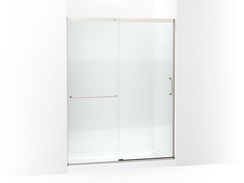 KOHLER K-707615-8G81-MX Matte Nickel Elate Tall Sliding shower door, 75-1/2" H x 56-1/4 - 59-5/8" W, with heavy 5/16" thick Crystal Clear glass with privacy band