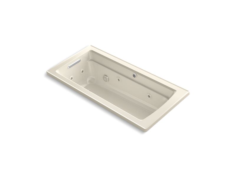 KOHLER K-1949-XHGH-47 Almond Archer 66" x 32" drop-in Heated BubbleMassage air bath with whirlpool