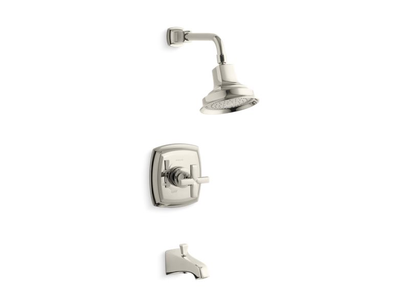KOHLER K-TS16225-3-SN Margaux Rite-Temp bath and shower trim set with cross handle and NPT spout, valve not included