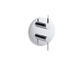 KOHLER K-T10941-4-CP Stillness Valve trim with lever handles for stacked valve, requires valve