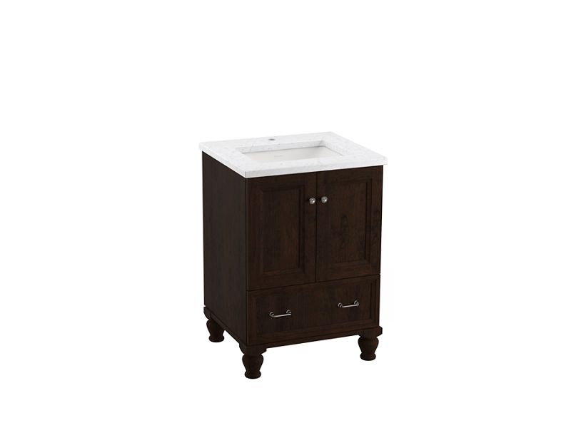 KOHLER K-CM99514-BD1-1WB Damask 24" Bathroom Vanity Cabinet With Sink And Quartz Top In Claret Suede