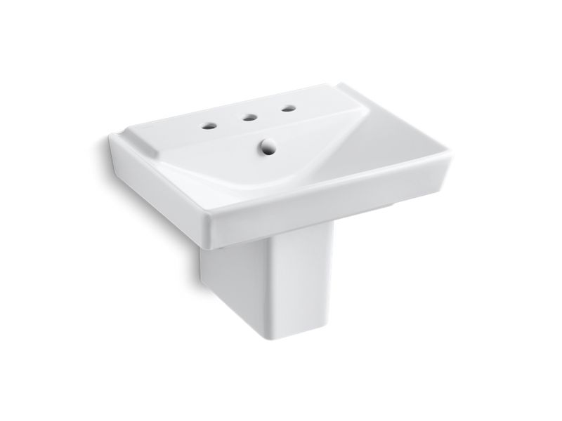 KOHLER K-5150-8-0 Rêve 23" semi-pedestal bathroom sink with 8" widespread faucet holes and shroud