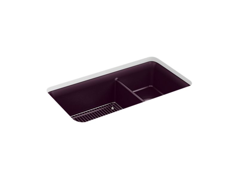 KOHLER K-8204-CM8 Cairn 33-1/2" x 18-5/16" x 10-1/8" Neoroc undermount double-bowl large/medium kitchen sink with rack