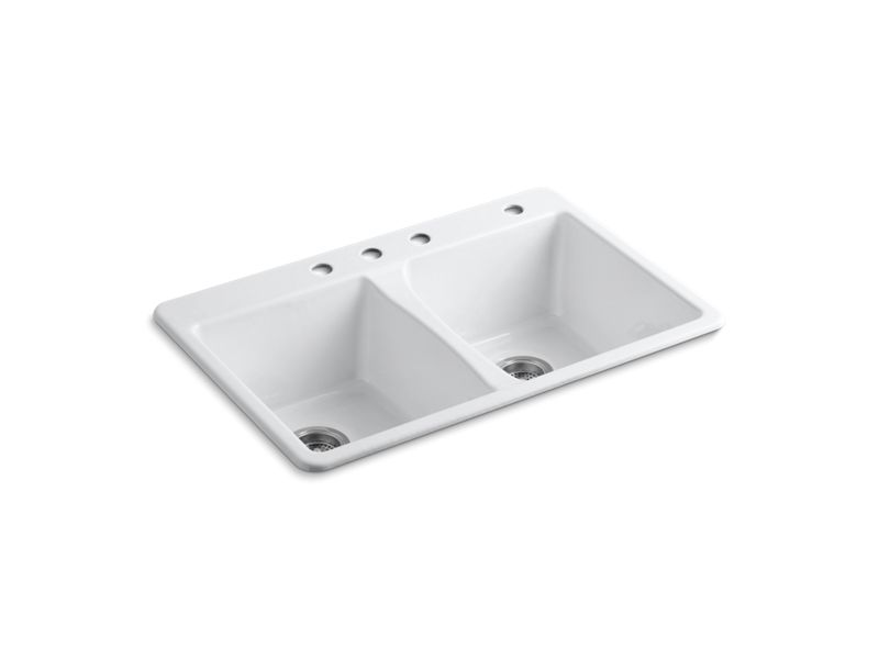 KOHLER K-5873-4-0 White Deerfield 33" x 22" x 9-5/8" top-mount double-equal kitchen sink