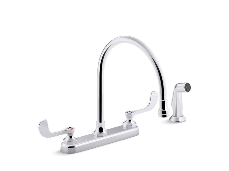 KOHLER K-810T71-5AFA-CP Polished Chrome Triton Bowe 1.8 gpm kitchen sink faucet with 9-5/16" gooseneck spout, matching finish sidespray, aerated flow and wristblade handles