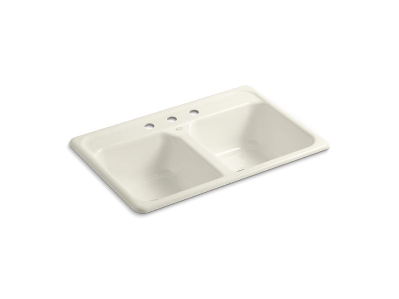 KOHLER K-5817-3-96 Delafield 33" x 22" x 8-1/2" top-mount double-equal kitchen sink with 3 faucet holes