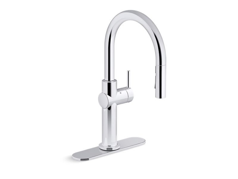 KOHLER K-22974-CP Polished Chrome Crue Touchless pull-down kitchen sink faucet with three-function sprayhead