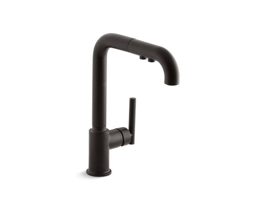 KOHLER K-7505-BL Matte Black Purist Pull-out kitchen sink faucet with three-function sprayhead