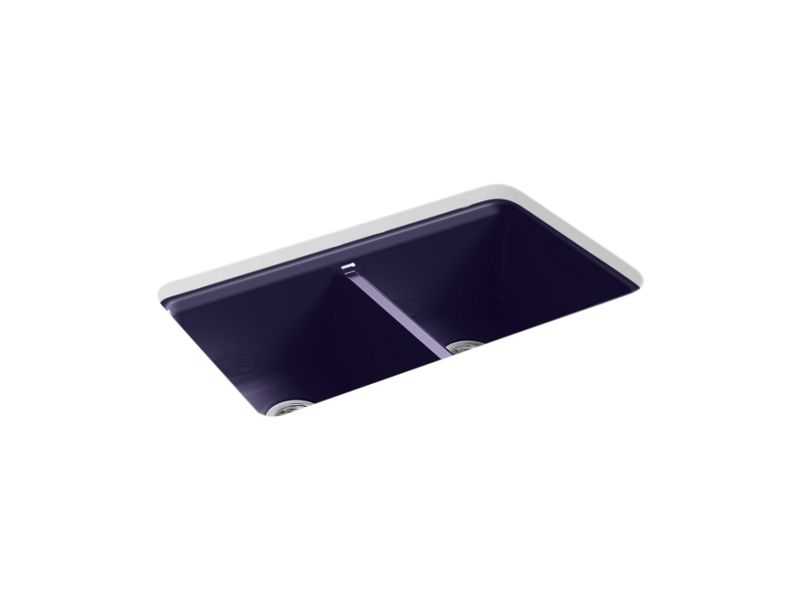 KOHLER K-8679-5UA3-DGB Indigo Blue Riverby 33" undermount double-bowl workstation kitchen sink