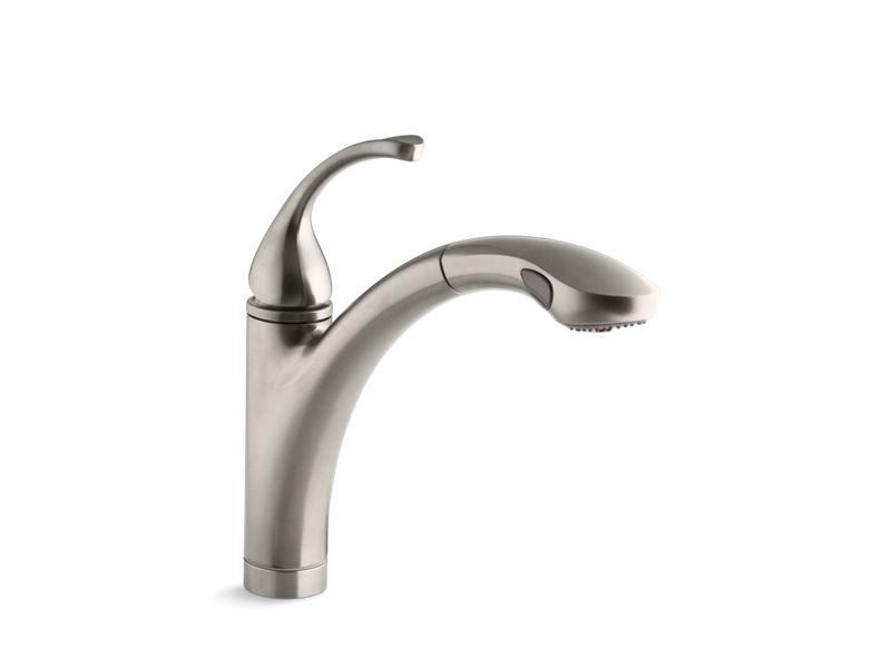 KOHLER K-10433-VS Forté single-hole or 3-hole kitchen sink faucet with 10-1/8" pull-out spray spout