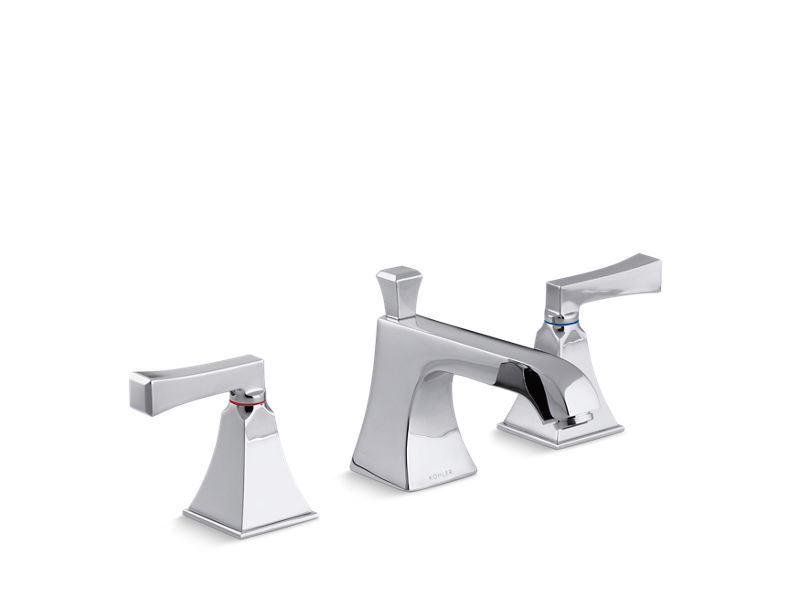 KOHLER K-454-X4V-CP Memoirs Stately Widespread sink faucet with red and blue indexing and Deco lever handles