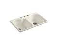 KOHLER K-5818-3-96 Hartland 33" x 22" x 9-5/8" top-mount double-equal kitchen sink with 3 faucet holes