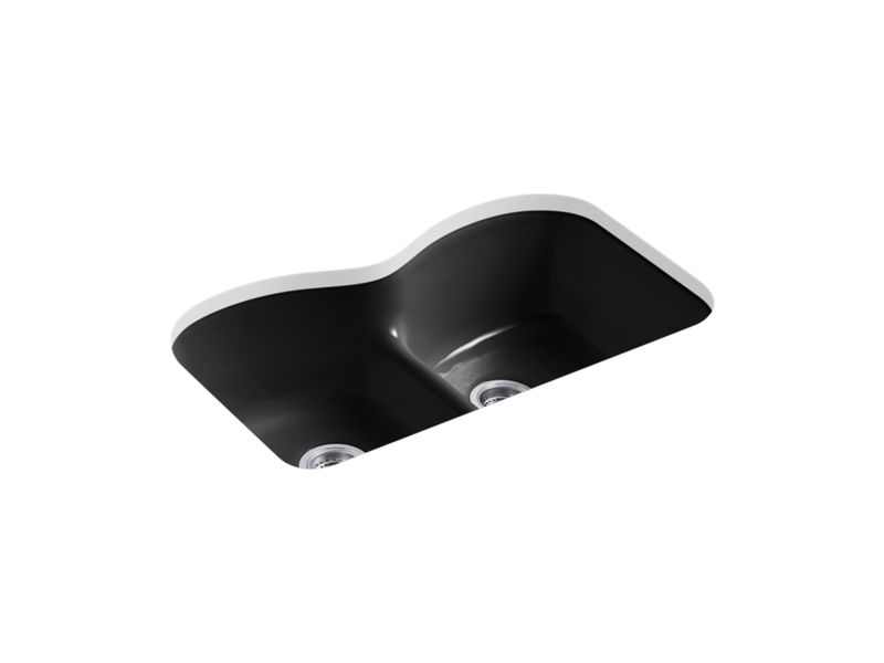 KOHLER K-6626-6U-7 Langlade 33" x 22" x 9-5/8" Smart Divide undermount double-equal kitchen sink with 6 oversize faucet holes