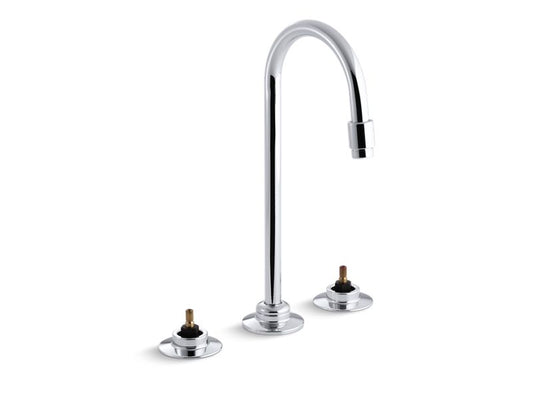 KOHLER K-7304-KNE-CP Triton 0.5 gpm widespread commercial bathroom sink base faucet with rigid connections and gooseneck spout with vandal-resistant aerator, requires handles, drain not included