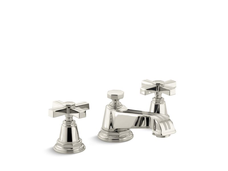 KOHLER K-13132-3B-SN Pinstripe Widespread bathroom sink faucet with cross handles