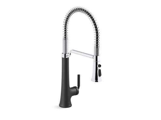 KOHLER K-23765-CBL Polished Chrome with Matte Black Tone Semi-professional pull-down kitchen sink faucet with three-function sprayhead
