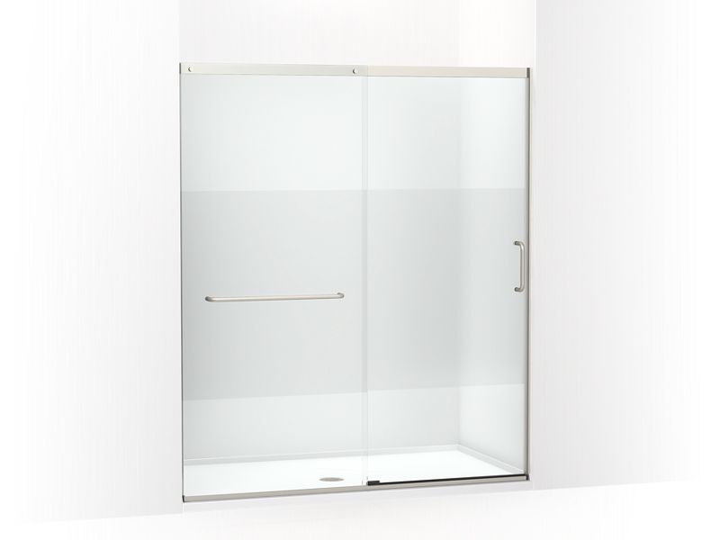 KOHLER K-707616-8G81-MX Matte Nickel Elate Tall Sliding shower door, 75-1/2" H x 62-1/4 - 65-5/8" W with heavy 5/16" thick Crystal Clear glass with privacy band