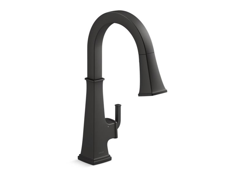 KOHLER K-23832-BL Matte Black Riff Touchless pull-down kitchen sink faucet with three-function sprayhead