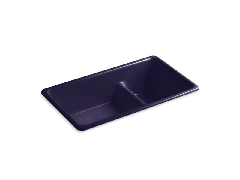 KOHLER K-6625-DGB Indigo Blue Iron/Tones 33" x 18-3/4" x 9-5/8" Smart Divide top-mount/undermount large/medium kitchen sink