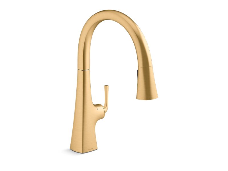 KOHLER K-22068-WB-2MB Vibrant Brushed Moderne Brass Graze Touchless pull-down kitchen sink faucet with KOHLER Konnect and three-function sprayhead