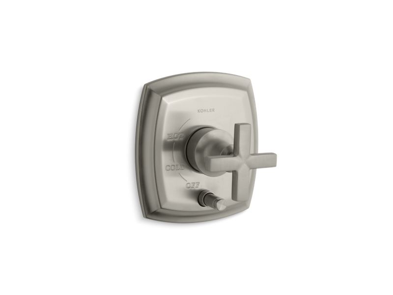 KOHLER K-T98759-3-BN Margaux Rite-Temp(R) pressure-balancing valve trim with push-button diverter and cross handles, valve not included
