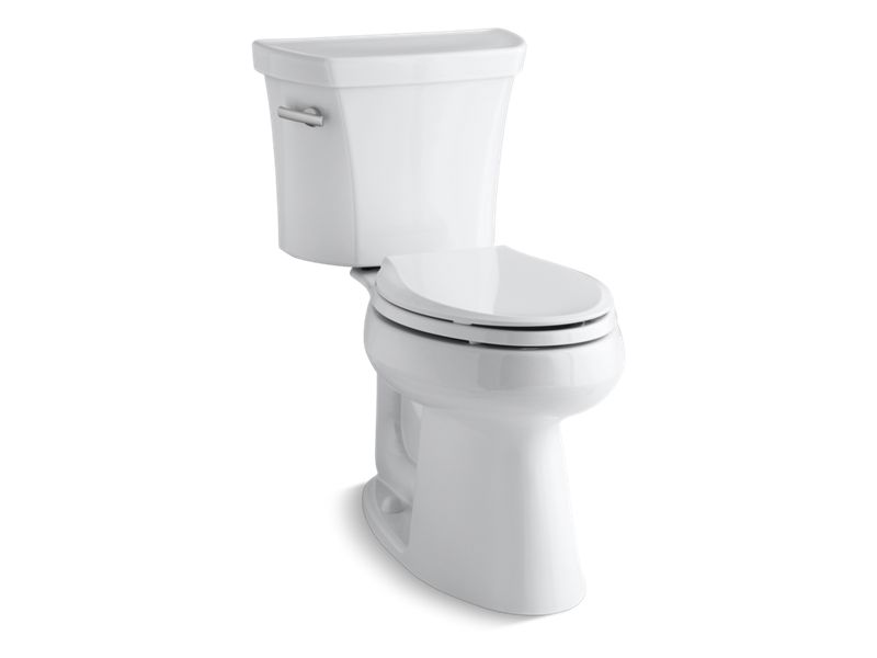 KOHLER K-3889-UT-0 White Highline Two-piece elongated 1.28 gpf chair height toilet with tank cover locks, insulated tank and 10" rough-in