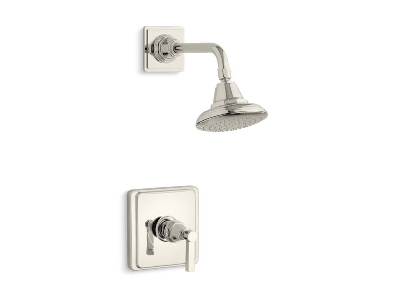 KOHLER K-TS13134-4A-SN Vibrant Polished Nickel Pinstripe Pure Rite-Temp shower valve trim with lever handle and 2.5 gpm showerhead