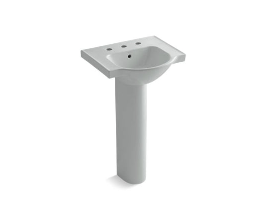 KOHLER K-5265-8-95 Ice Grey Veer 21" pedestal bathroom sink with 8" widespread faucet holes