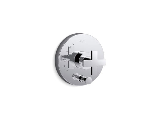 KOHLER K-T73117-3-CP Polished Chrome Composed Rite-Temp valve trim with push-button diverter and cross handle