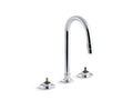 KOHLER K-7303-K-CP Triton Widespread commercial bathroom sink faucet with rigid connections and gooseneck spout, requires handles, drain not included