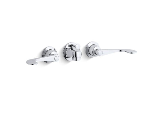 KOHLER Triton K-8040-5A-CP Polished Chrome Shelf-back commercial bathroom sink faucet with pop-up drain and wristblade lever handles