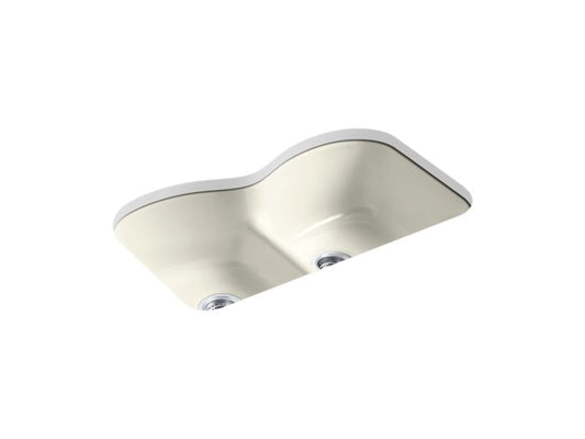 KOHLER K-6626-6U-96 Langlade 33" x 22" x 9-5/8" Smart Divide undermount double-equal kitchen sink with 6 oversize faucet holes