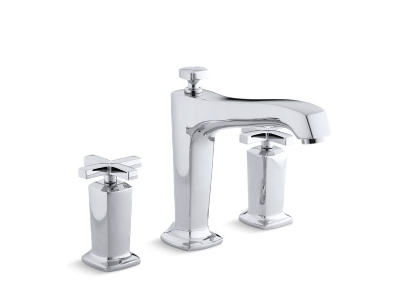 KOHLER K-T16236-3-CP Margaux Deck-mount bath faucet trim for high-flow valve with diverter spout and cross handles, valve not included