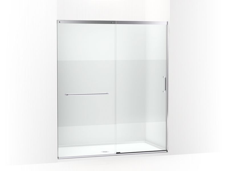 KOHLER K-707616-8G81-SH Bright Silver Elate Tall Sliding shower door, 75-1/2" H x 62-1/4 - 65-5/8" W with heavy 5/16" thick Crystal Clear glass with privacy band