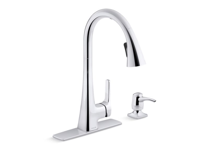 KOHLER K-R26281-SD-CP Polished Chrome Maxton Touchless pull-down kitchen faucet with soap/lotion dispenser