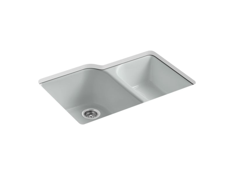 KOHLER K-5931-4U-95 Executive Chef 33" x 22" x 10-5/8" Undermount large/medium, high/low double-bowl kitchen sink with 4 oversize faucet holes