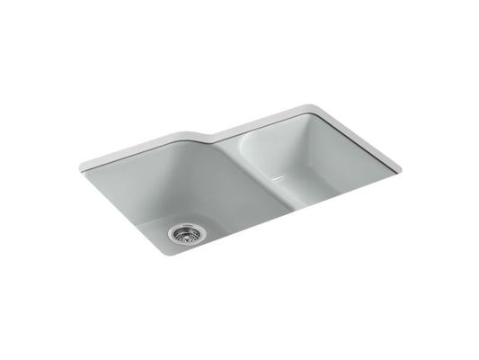 KOHLER K-5931-4U-95 Executive Chef 33" x 22" x 10-5/8" Undermount large/medium, high/low double-bowl kitchen sink with 4 oversize faucet holes
