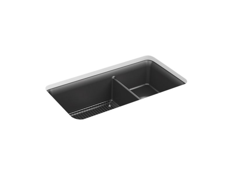 KOHLER K-8204-CM7 Matte Graphite Cairn 33-1/2" undermount double-bowl kitchen sink