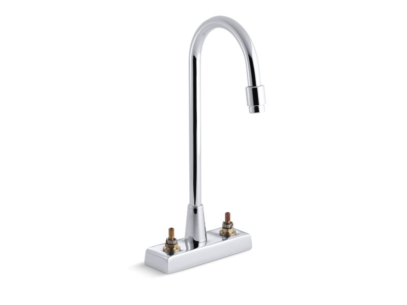 KOHLER K-7305-KN-CP Triton 0.5 gpm centerset commercial bathroom sink base faucet with gooseneck spout and vandal-resistant aerator, requires handles, drain not included