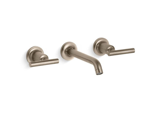 KOHLER K-T14413-4-BV Vibrant Brushed Bronze Purist Widespread wall-mount bathroom sink faucet trim with lever handles, 1.2 gpm