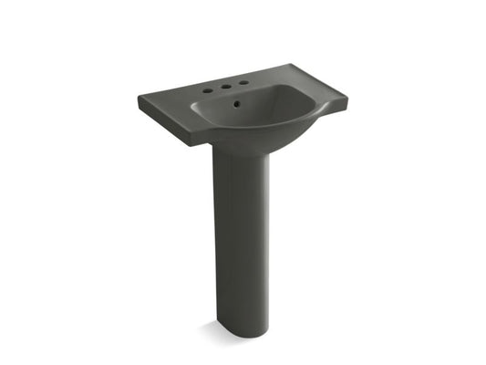 KOHLER K-5266-4-58 Thunder Grey Veer 24" pedestal bathroom sink with 4" centerset faucet holes